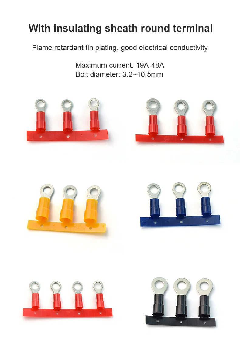 continuous cold pressed Nylon insulated ring terminal Blue cord end terminals, Continuous Cold Press Terminal, Cord End Terminals, Insulated Ring Terminal 