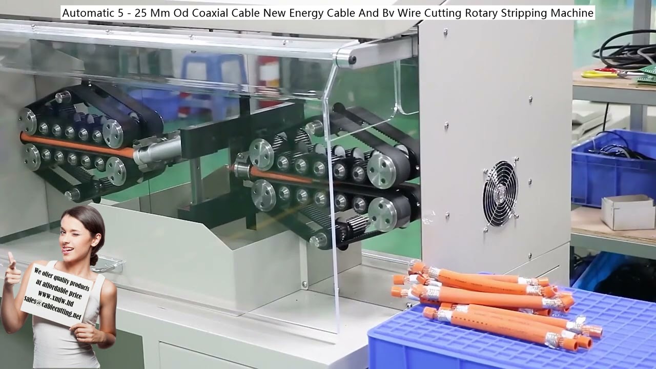 Automatic 5-25 mm OD Coaxial, New Energy, and BV Wire Rotary Cutting & Stripping Machine