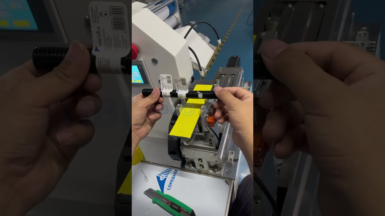 Draad- en slangvouwlabelmachine met datumprinter | Zeer nauwkeurige kabelstickerapplicator