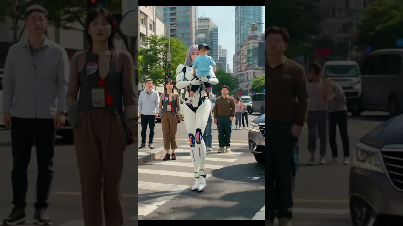 Futuristic AI Robot Protector Saves Boy From Car Crash